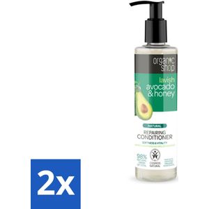 2 x Organic Shop - Natural Repairing Conditioner - Avocado & Honey - 280 ml - Herstellende Conditioner - Avocado Conditioner - Honing Conditioner - Droog Haar - Beschadigd Haar