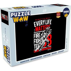 Puzzel Mancave - Brandweer - Vintage - Rood - Zwart - Legpuzzel - Puzzel 1000 stukjes volwassenen