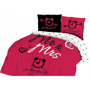 DARYMEX Katoenen Dekbedovertrek 220x200cm - Fuchsia Mr & Mrs