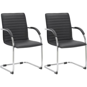 CLP Tira Set van 2 Eetkamerstoelen - Bezoekersstoel - Met armleuning - Kunstleer - zwart