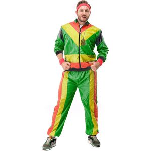 Original Replicas - Jaren 80 & 90 Kostuum - 80s Retro Trainingspak Rasta Carnaval - Man - Geel, Groen, Roze, Multicolor - XL - Carnavalskleding - Verkleedkleding