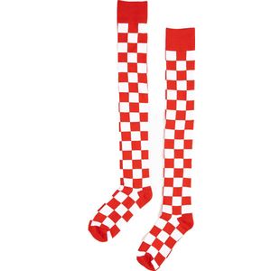 KIMU Lange Sokken Rood Wit Geblokt - 36-44 - Kniekousen Carnaval Brabant Sinterklaas Kado