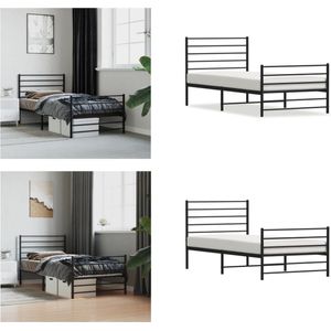 vidaXL Bedframe met hoofd- en voeteneinde metaal zwart 100x190 cm - Bedframe - Bedframes - Eenpersoonsbed - Bed