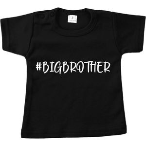 Baby t-shirt korte mouw - #BIGBROTHER - Zwart - Maat 86 - Zwanger - Geboorte - Big brother - Aankondiging - Zwangerschapsaankondiging - Peuter - Dreumes - Ik word grote broer