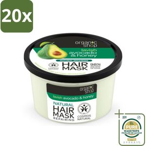 20 x Organic Shop - Haarmasker Avocado & Honey - Hydraterend en Verzachtend - 250 ml - Grootverpakking - Haarmasker Avocado Honing - Droog Haar Herstellen - Haar Verzorgen - Haar Herstellen - Natuurlijk Haarmasker