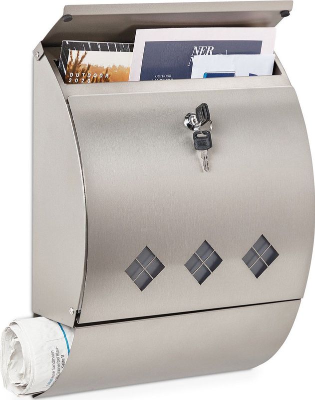 Relaxdays brievenbus hangend - wandbrievenbus rvs - designbrievenbus - afsluitbaar