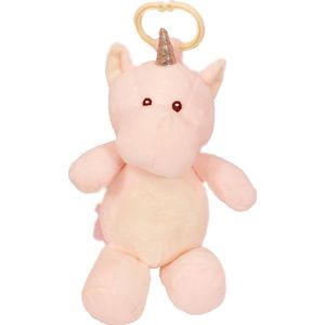 PIA Soft Toys Pluche Eenhoorn roze met rammelaar 25 cm en ophangring