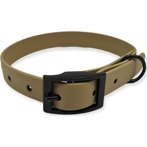 Halsband hond Biothane | Taupe | Maat M | 30 – 40 cm | Breedte 19 mm | Zwarte details | Wandelen hond | Sterk en duurzaam | Waterproof