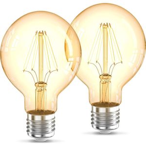 B.K.Licht - Filament lamp - led lichtbron - kooldraadlampen - globe - retro led lamp - E27 - G80 Edison - 2.200K - 4W - 320lm - amber kleur - set van 2