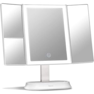 Make-up Spiegel met Natuurlijke LED Licht en 5x & 7x Vergroting - Driedelige Makeup Mirror met dimbare Verlichting, Touch Screen, Stand - Sora (Wit)