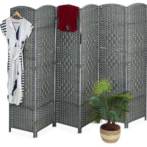 Relaxdays kamerscherm 6-delig - roomdivider grijs - inklapbare scheidingswand - paravent