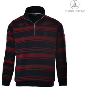 Chris Cayne heren sweater – maat M - heren sweatshirt korte rits – kleur donkerblauw/bordeaux - streeppatroon - 3462