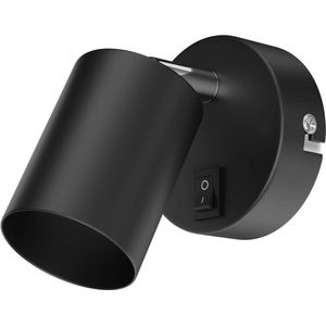 Schakelaar zwart mat rond 1x GU10 max. 60W wandlamp wandspot leeslamp bedlamp nachtlampje - WAIKA