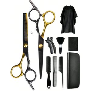 S&E 11-delige Professionele Kappersset – Knip- & Uitdunschaar Set met Opberghoes  – Voor Mannen, Vrouwen & Huisdieren – Thuis & Salongebruik - Goud