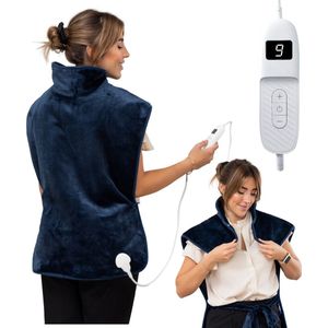 Lifeproducts Warmtekussen - Elektrisch Deken met 9 Warmtestanden - Elektrische Warmte Mat - Verwarmd Nek, Schouder en Onderrug - 100W - Blauw