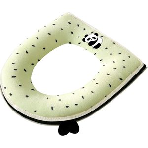Set van twee toiletbrilhoezen, zacht en wasbaar, schattig pandamotief, universeel design, met rits, geschikt voor gebruik in de winter en ovale toiletten, verdikt fleece - stippengroen.