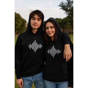 Kinder Hoodie “Soundwave” – Zwarte Hoodie met Witte Print – Muziekdesign – Unisex Trui 3-4 Jaar – Stoer & Comfortabel Cadeau