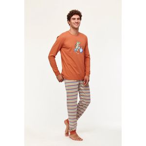 Woody pyjama heren - roest - schildpad - 231-1-PLC-S/202 - maat XL