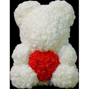 Rozen Beer Wit met rood hart XL 40 cm met giftbox Teddy Beer - Rozen | Roos | Bloemen | Valentijn | Valentijnsdag | Valentijnscadeau | Liefde | 40CM | Babyshower | Geboorte | Rozen beer | Inclusief Giftbox I Moederdag