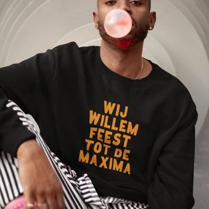 Zwarte Koningsdag Trui Wij Willem Feest Tot De Maxima Oranje - Maat L - Uniseks Pasvorm - Oranje Feestkleding