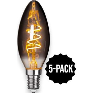 5-Pack | Kaarslamp - E14 - 3W - Super Warm Wit <2200K - Filament - Rookglas