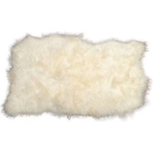 Designer schapenvacht vloerkleed 185 x 130 cm patchwork Ivoor wit; Wits-sHoogpolig vloerkleed natuurlijke vorm.