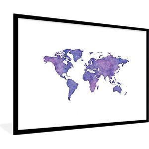 Fotolijst incl. Poster - Wereldkaart - Waterverf - Paars - 90x60 cm - Posterlijst