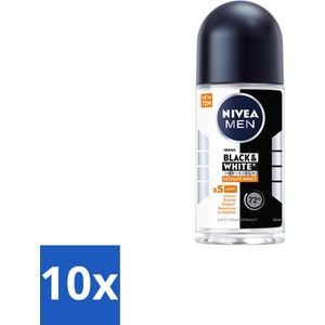 10 x NIVEA MEN - Deodorant Roller - Black & White Ultimate Impact - 50 ml - Deodorant Roller - Anti-vlekken - Zweetbescherming - Geurbescherming - Huidbescherming