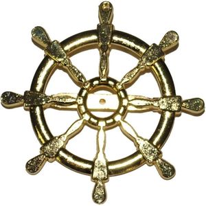 Gouden broche scheepsroer 7 cm - Verkleed accessoire voor kapitein/matroos/zeeman - Maritiem thema
