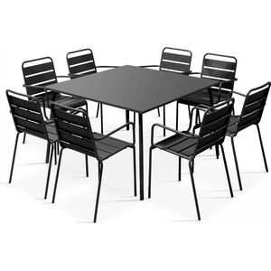 Oviala - Set van een vierkante tuin tafel en 8 grijze stoelen - Palavas
