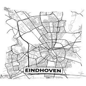 Sierkussen - Kaart Eindhoven - Zwart En Wit - 50 Cm X 50 Cm