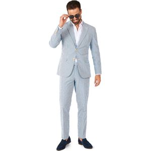 OppoSuits Daily Seer Sucker - Casual Heren Pak - Casual Chic Outfit - Inclusief Pantalon en Blazer - Blauw - Maat: EU 54