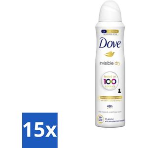 15 x Dove - Deodorant - Spray Invisible Dry - Onzichtbare bescherming - 250 ml - Deodorant Voor Zwarte Kleding - Hydraterende Deodorant - Alcoholvrije Deodorant - Dove Invisible Dry