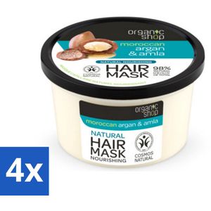 4 x Organic Shop - Haarmasker Argan & Amla - Herstellend en Verzorgend - 250 ml - Haar Masker Argan - Haarmasker Amla - Herstellend Haarmasker - Verzorgend Haarmasker - Beschadigd Haar