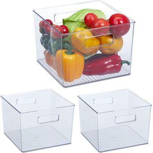 Relaxdays 3x koelkast organizer met handgrepen - doorzichtige koelkast opbergbak - hoog