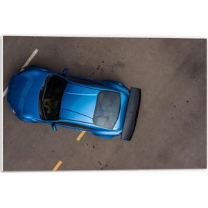 Forex - Bovenaanzicht Blauwe Auto - 60x40cm Foto op Forex
