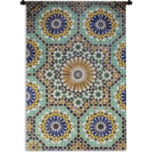 Wandkleed Marokkaanse mozaïek - Een close up van een Marokkaanse mozaïek Wandkleed katoen 120x180 cm - Wandtapijt met foto XXL / Groot formaat!