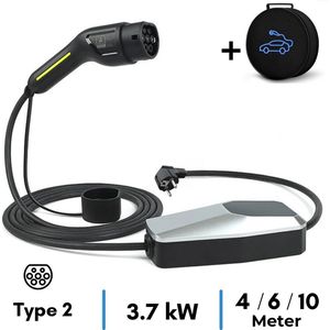 Mobiele Thuislader Type 2 | 4 meter | 16A 3,7kW | IP65 Waterdicht - Thuislader vanaf EU-stopcontact - Uitgesteld laden functie / Timer functie + Draagtas