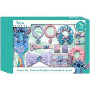 Disney Lilo & Stitch 24-delige Accessoires geschenkset - Met borstel (kam), Strikjes, Elastiekjes & Klemmetjes - Haar set - Beauty Set