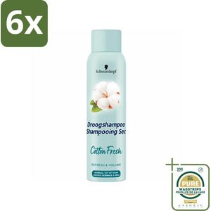 Schwarzkopf Droogshampoo Cotton Fresh 150 ml - Voordeelverpakking - 6 stuks - Vet haar - Volume