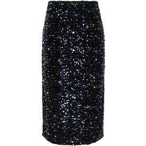 Pieces - Pckam Hw Midi Skirt - Zwart - Hoge Taille - Glitterprint