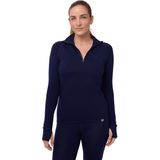 DANISH ENDURANCE Thermoshirt met Rits voor Vrouwen - van Merinowol - Donker Marineblauw - Maat S
