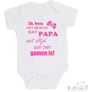 100% katoenen Romper ""Ik ben het bewijs dat PAPA niet altijd aan het gamen is!"" Meisjes Katoen Wit/roze Maat 62/68