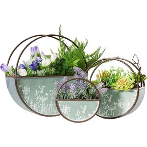 Ronde groene muur plantenbak hangende vaas metalen plantenbakken binnen buiten - woondecoratie bonsai (K349B02 groen)