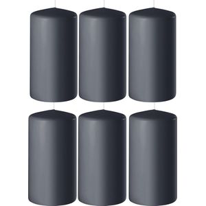 8x Antraciet grijze cilinderkaarsen/stompkaarsen 6 x 15 cm 58 branduren - Geurloze kaarsen antraciet grijs - Woondecoraties