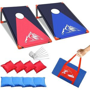 Draagbare Cornhole Game Set met PVC Frame, Zitzakken en Draagtas - Rood, voor Achtertuin, Strand en Camping