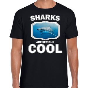 Dieren haaien t-shirt zwart heren - sharks are serious cool shirt - cadeau t-shirt haai/ haaien liefhebber S