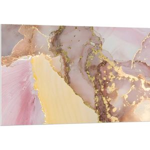 PVC Schuimplaat - Print van Roze met Goudkleurig Marmer - 120x80 cm Foto op PVC Schuimplaat (Met Ophangsysteem)