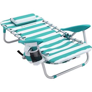Songmics - strandstoel met afneembare hoofdsteun, draagbare klapstoel, campingstoel, verstelbaar rugleuning, met bekerhouder en zijvak, GCB62JW