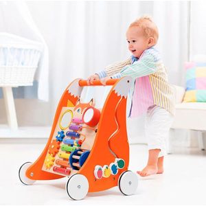 Houten babywalker met opbergdoos en Montessori-spelletjes - Anti-slip loopwagen voor baby's vanaf 6 maanden - Cadeaus voor jongens en meisjes